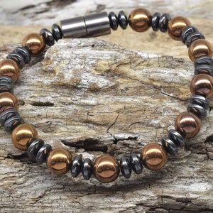 Black & Copper Magnetic Hematite bracelet/Extra Strength Magnetic clasp/Health benefits/Increass circulation/made in USA quick shipping