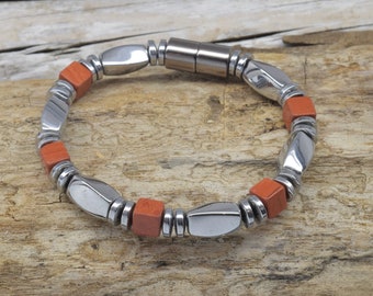 Red Jasper/Silver magnetic bracelet/anklet/believed to impart courage/strength/resilience during times of stress/ ancient/sacred stone