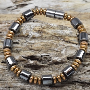 Large Black & COPPER Hematite Magnetic bracelet/Extra Strength Magnetic clasp/classic look/increases circulation/Strong magnetic pull