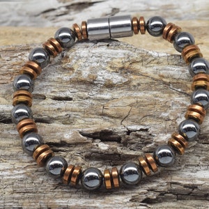 Bransoletka z hematytu magnetycznego Extra Strength Black & COPPER/Męska damska bransoletka Extra Strength z magnetycznym zapięciem/100% magnetyczna bransoletka/ręcznie wykonana w USA