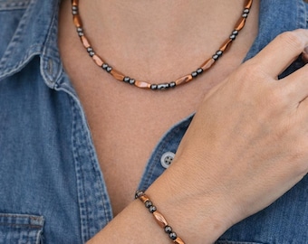 Black Hematite & Copper Magnetic Bracelet, Extra Strength Clasp