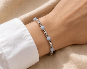 Angelite light blue Magnetic Silver hematite Bracelet/Angelite, also known as the "angel stone". Dainty look with a 6mm magnetic clasp.