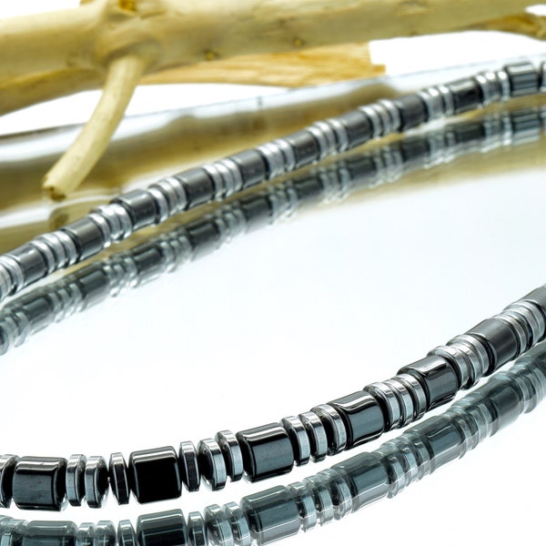 Schwarz & Silber Halskette/Herren magnetische Hämatit Halskette/besondere Stärke Magnetverschluss/klassischer Look/Minimalistisch/besonders auf Bestellung angefertigt