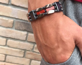 Herren Magnetarmband Magnet Kupfer Hämatit/Roter Jaspis Steine/Dreifach Stärke/Quick Ship/Extra Stärke magnetisches Armband