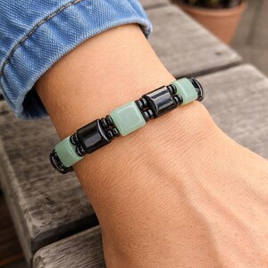 Double Width Green Jade Magnetic Bracelet – Handmade Natural Stone Bracelet – Extra Strength Magnetic Clasp – Custom Fit