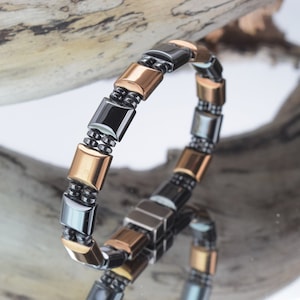 Double Copper Magnetic Bracelet /Best Seller! Beautiful Men&#39;s/Women&#39;s Double Strength Magnetic Bracelet/Black & Copper Magnetic Stones