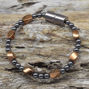 Women's Extra Strength Black & COPPER Magnetic Hematite bracelet/Extra Strength Magnetic clasp/handmade for a custom fit/Quick Shipping