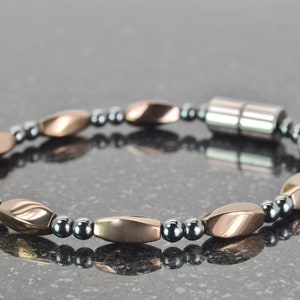 Men's Women's Extra Strength Black & COPPER Magnetic Hematite bracelet~Extra Strength Magnetic clasp/handmade for a custom fit
