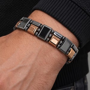 Bracelet magnétique triple force en hématite pour homme et femme - Bracelet magnétique en cuivre, ajustement lisse classique