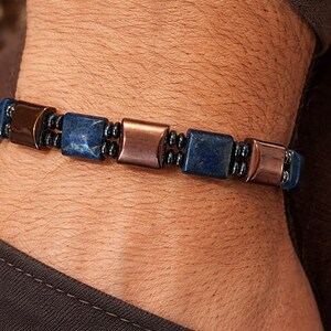 Pulseira Magnética Dupla de Cobre e Lápis-lazúli | Linda Pulseira Magnética de Dupla Força / Lápis-lazúli e Pedras Magnéticas de Hematita e Cobre