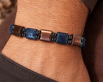 Double Copper Magnetic and Lapis Lazuli Bracelet|Beautiful Double Strength Magnetic Bracelet/Lapis Lazuli & Copper Magnetic hematite Stones