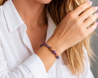 Amethyst bracelet with Copper Twist magnetic hematite|Dainty look with a 6mm magnetic clasp.