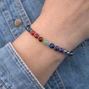 Beautiful 7 Chakra Stone Magnetic Bracelet/7 gemstones/red jasper/carnelian/tiger's eye/jade/sodalite/lapis lazuli/amethyst/6 mm stones