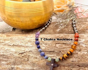 Holy cross 7 Chakra Stone Magnetic Necklace/Chakra Crystal Necklace/red jasper/Carnelian/tigers eye/jade/sodalite/Lapis Lazuli/Amethyst