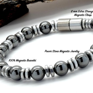 Magnetic Black Bracelet/Shiny black & silver/Extra Strength Magnetic Hematite bracelet~Strong/Magnetic clasp/made to order~/Quick ship