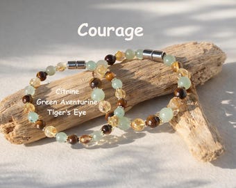 Magnetic Clasp Gemstone Bracelet – citrine, green aventurine, and Tiger's eye– Confidence & Strength Bracelet – Handmade Custom Fit