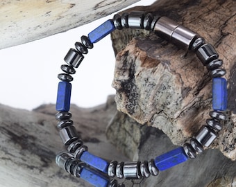 Lapis Lazuli Dark Blue Magnetic Bracelet/Stone of leadership/Chakras Third Eye Throat/magnetic clasp/Lapis magnetic bracelet/Quick Ship