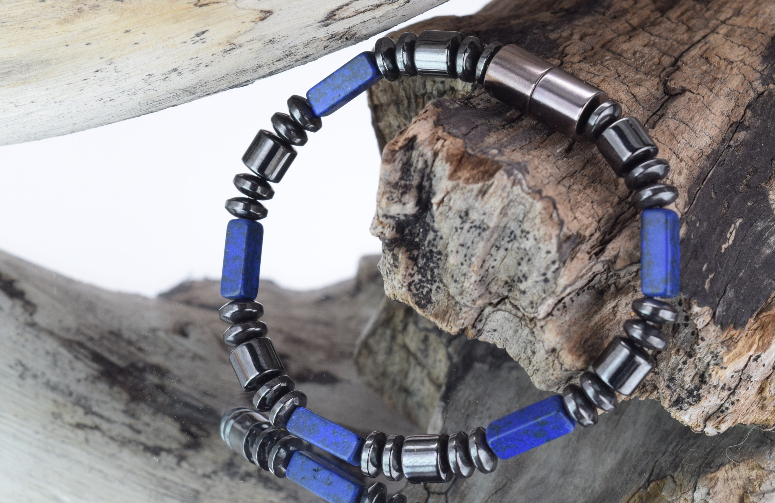 Magnetic Clasp High-Grade Leather Crystal Stones Bracelet lapis lazuli Lapis Lazuli and Leather Layered Bracelet Handcrafted in the US main image 4