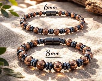 Black & Copper 8mm or 6mm Stones Magnetic Hematite bracelet/Extra Strength Magnetic clasp/Health benefits/Increases circulation/made in USA