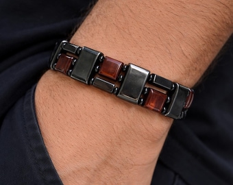 Red Tiger’s Eye Magnetic Bracelet – Triple Strength Hematite Clasp for Men or Women