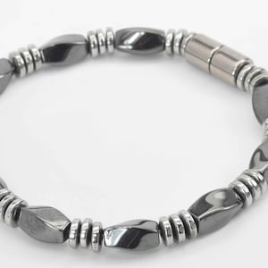 Magnetic bracelet/Silver and Black magnetic hematite stones/Extra Strength Magnetic clasp/handmade/Quick shipping/custom made
