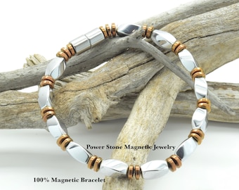 Magnetiskt armband i silver och koppar Herr/Dam/Klassisk look/Magnetiskt armband/Handgjort/Snabb leverans