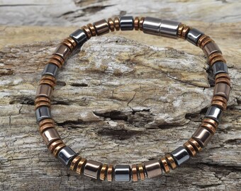 Men's Women's Extra Strength Black & COPPER Magnetic Hematite bracelet~Extra Strength Magnetic clasp~ made in USA~Quick shipping