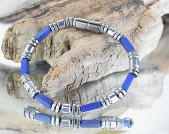 100% Silver n Blue Magnetic Hematite Bracelet Anklet Necklace Handmade USA 