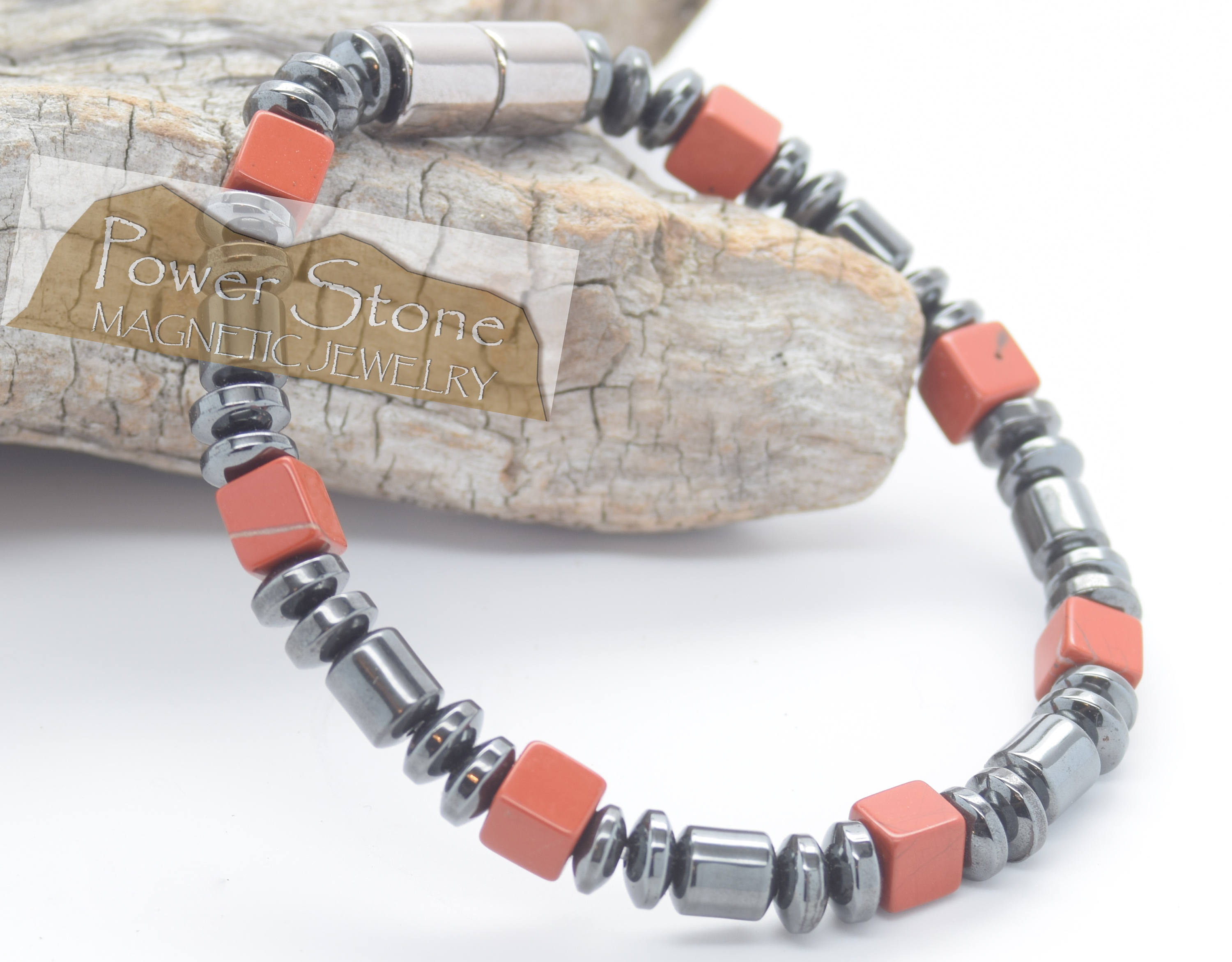 Set Cavigliera Bracciale Collana In Ematite Magnetica E Diaspro - Fatto A Mano USA