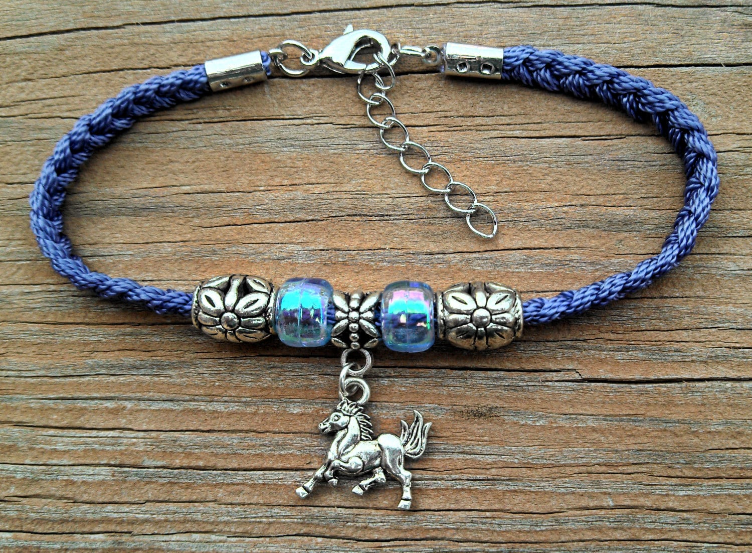 Horse Charm Bracelet Braided Nylon With Beads and 3D Horse Etsy