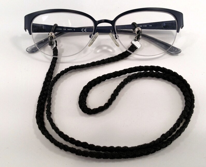 Black Eyeglass Lanyard Hand Braided Black Nylon Etsy