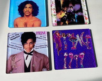 Prince Album Covers Coasters, Custom Drinkware Items Great Gifts for Men or Women. A Must Have for Prince Fan Set of 4/ with Display Holder