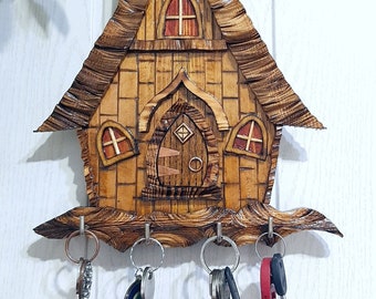 Wall Key Rack, Family Key Rack, Wood Key Holder, Key Rack Wooden House ...