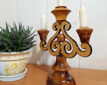 Wooden Candelabra for 3 Candle, candlestick holder, rustic style, decor for a fireplace, decor for festive table, gift for family