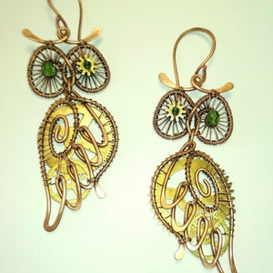 Steampunk uil oorbellen, steampunk sieraden, uil sieraden, bungeloorbellen, uil oorbellen, uil cadeau, steampunk cadeau voor haar, uniek cadeau