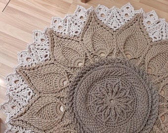 Round, crocheted rug, Handmade carpet - cocoa with milk, openwork rug for the nursery, bedside rug, rug for the hall, rug near the fireplace