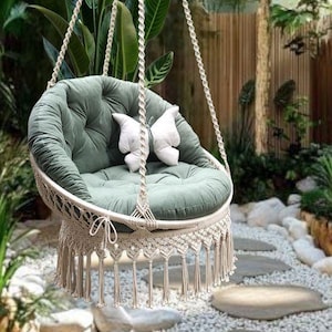 Macrame Hanging Chair: Butterfly Pattern, Ivory Woven Swing