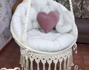 A charming hanging macrame swing chair for a girl, a great gift for a daughter, a dream gift, perfect gift for child, comfortable and roomy