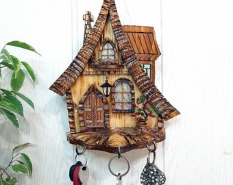 Wall Key Rack, Family Key Rack, Wood Key Holder, Key Rack Wooden House ...