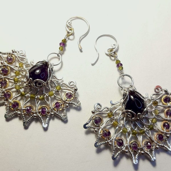Silver amethyst earrings, Wire wrapped earrings, earrings jewelry, Purple, wedding earrings, bohochick, dangle earrings, valentine’s gift