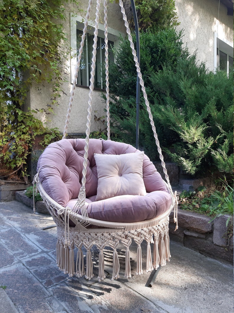 Hanging Macrame Chair Swing Handmade With Cushions Macrame Etsy