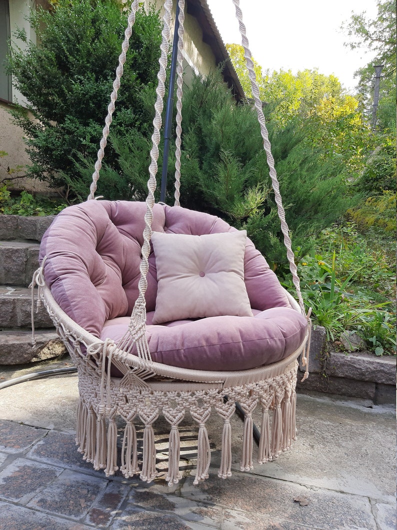 Hanging Macrame Chair Swing Handmade With Cushions Macrame Etsy