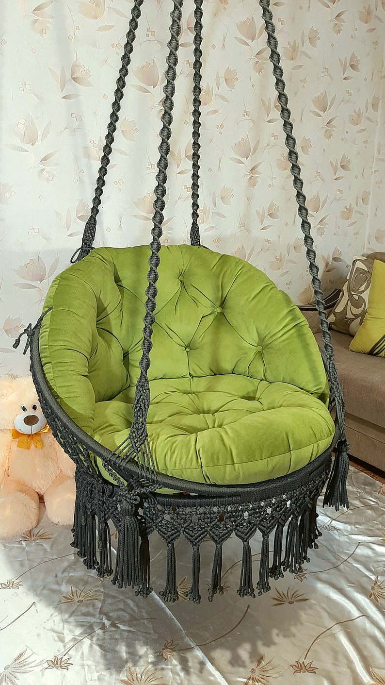 Hanging Macrame Chair Swing Handmade With Cushions Macrame Etsy