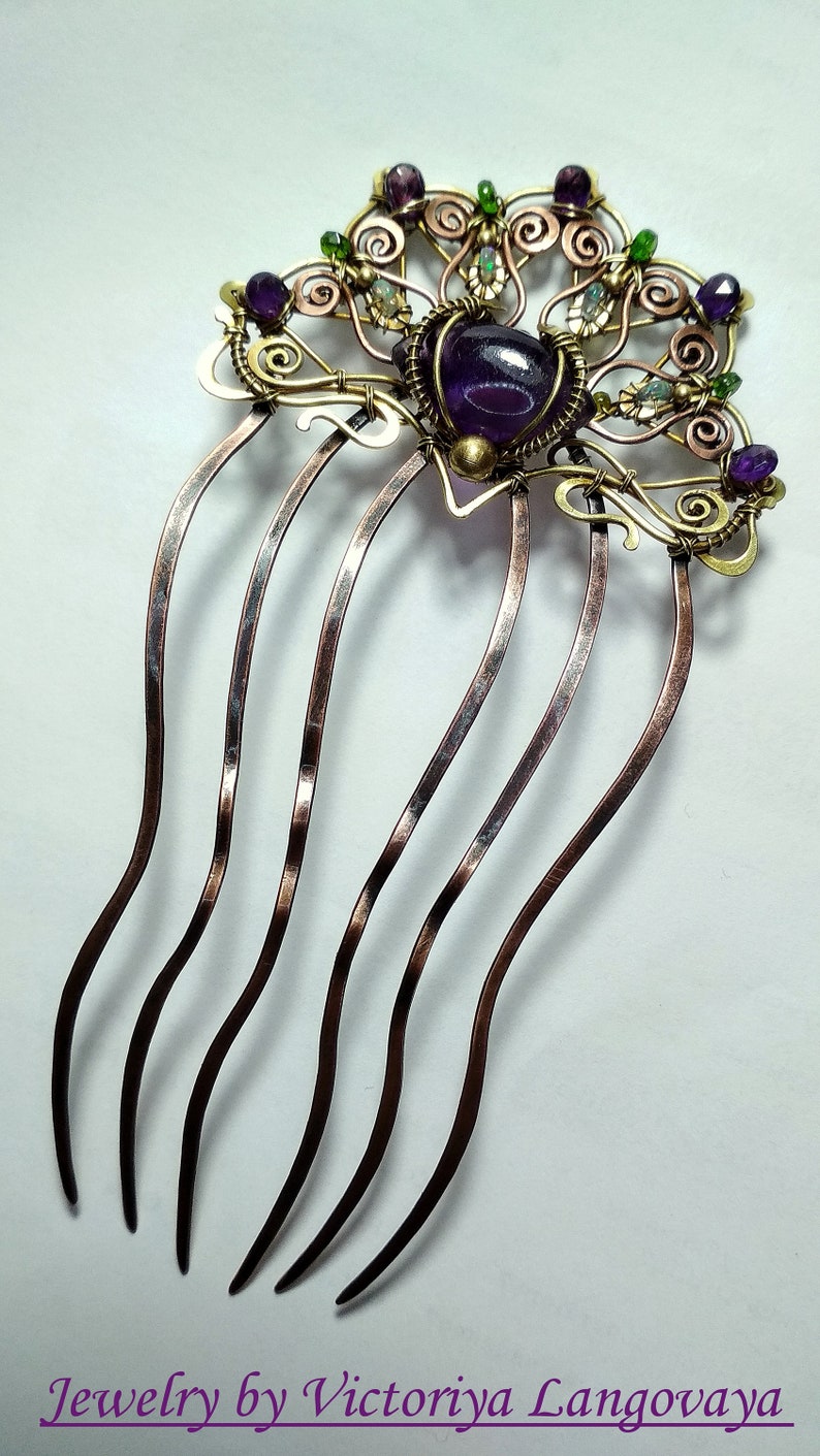 Hair comb jewelry Barrette hair wire wrapped pin for hair Etsy