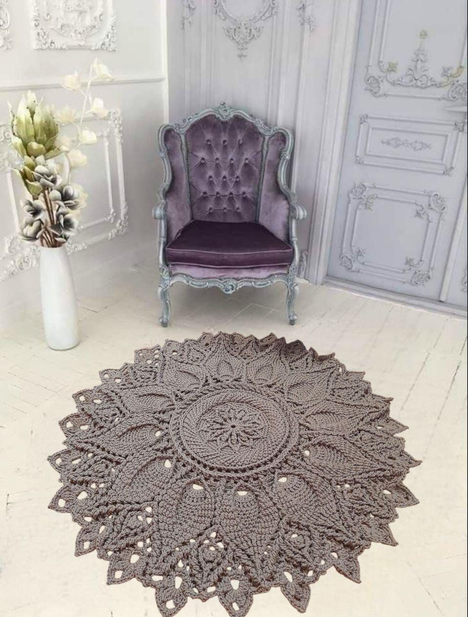 Round crochet rug, Handmade carpet - cocoa with milk, openwork rug for the nursery, bedside rug, rug for the hall, rug near the fireplace