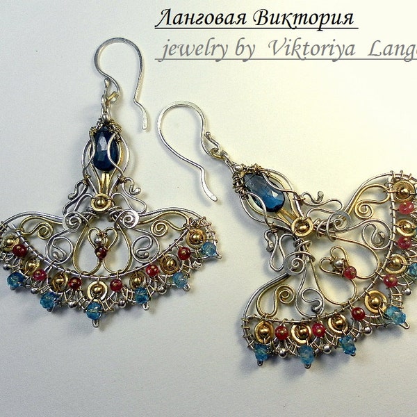 Blue Topaz earrings, silver earrings, wire wrap earrings, unique earrings, dangle earrings, wedding earrings, long earrings, gift for her