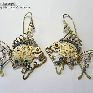 Kolczyki Steampunk Ryby, Kolczyki Ryby, Kolczyki Steampunk, Kolczyki Zegarowe, Kolczyki Owijane Drutem, Biżuteria Ryby, Prezent Steampunk dla niej