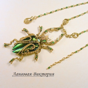 Beetle Pendant, wire wrap scarab jewelry, Insect jewelry. unique beetle pendant. scarab pendant, green scarab beetle, gift for her image 6