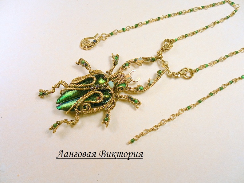 Beetle Pendant, wire wrap scarab jewelry, Insect jewelry. unique beetle pendant. scarab pendant, green scarab beetle, gift for her image 6