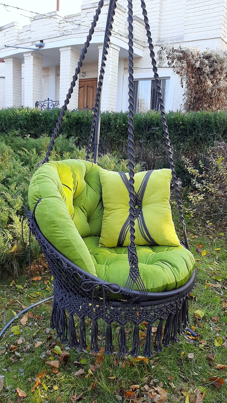 Hanging Macrame Chair Swing Handmade With Cushions Macrame Etsy
